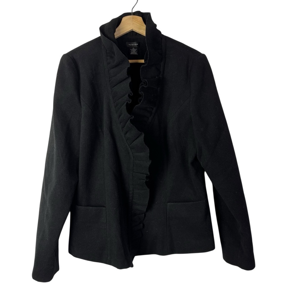 Spense Black Ruffle‎ Front Blazer Jacket XL